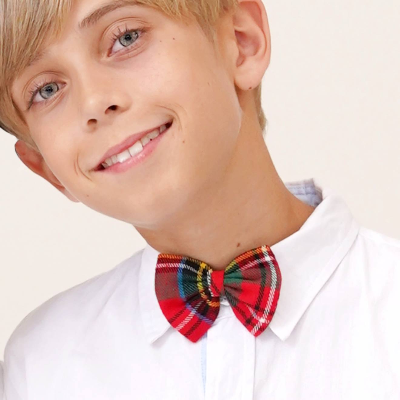 Nœud Papillon Noël Enfant Tartan Rouge Foncé Vert Sapin