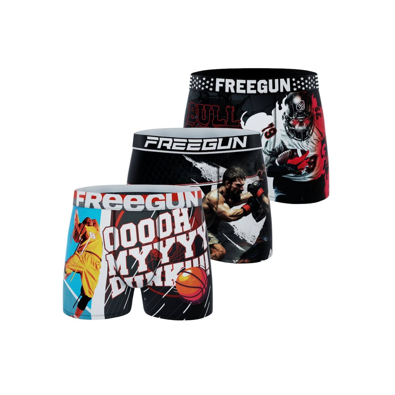 Lot De 3 Boxers Us Sports Noir/rouge/blanc/bleu