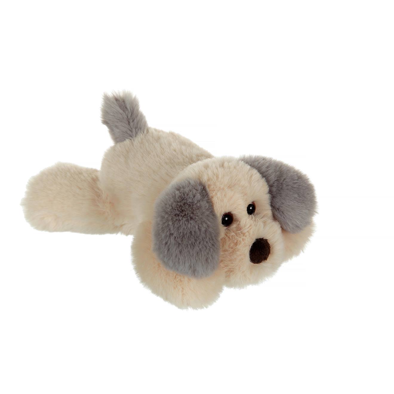 Peluche Chien Allongé Douceur Crème Oreilles Grises - 20 Cm Gris