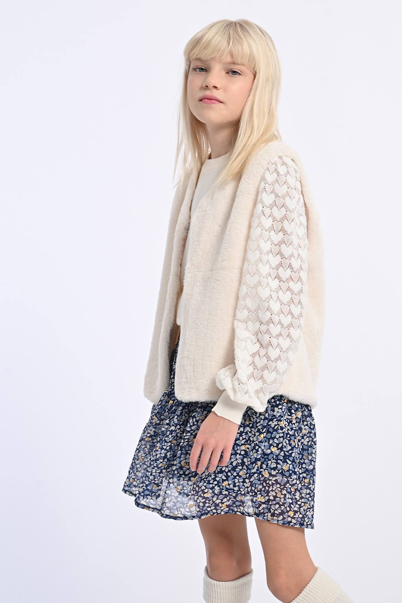 Gilet Sans Manches En Fausse Fourrure Écru