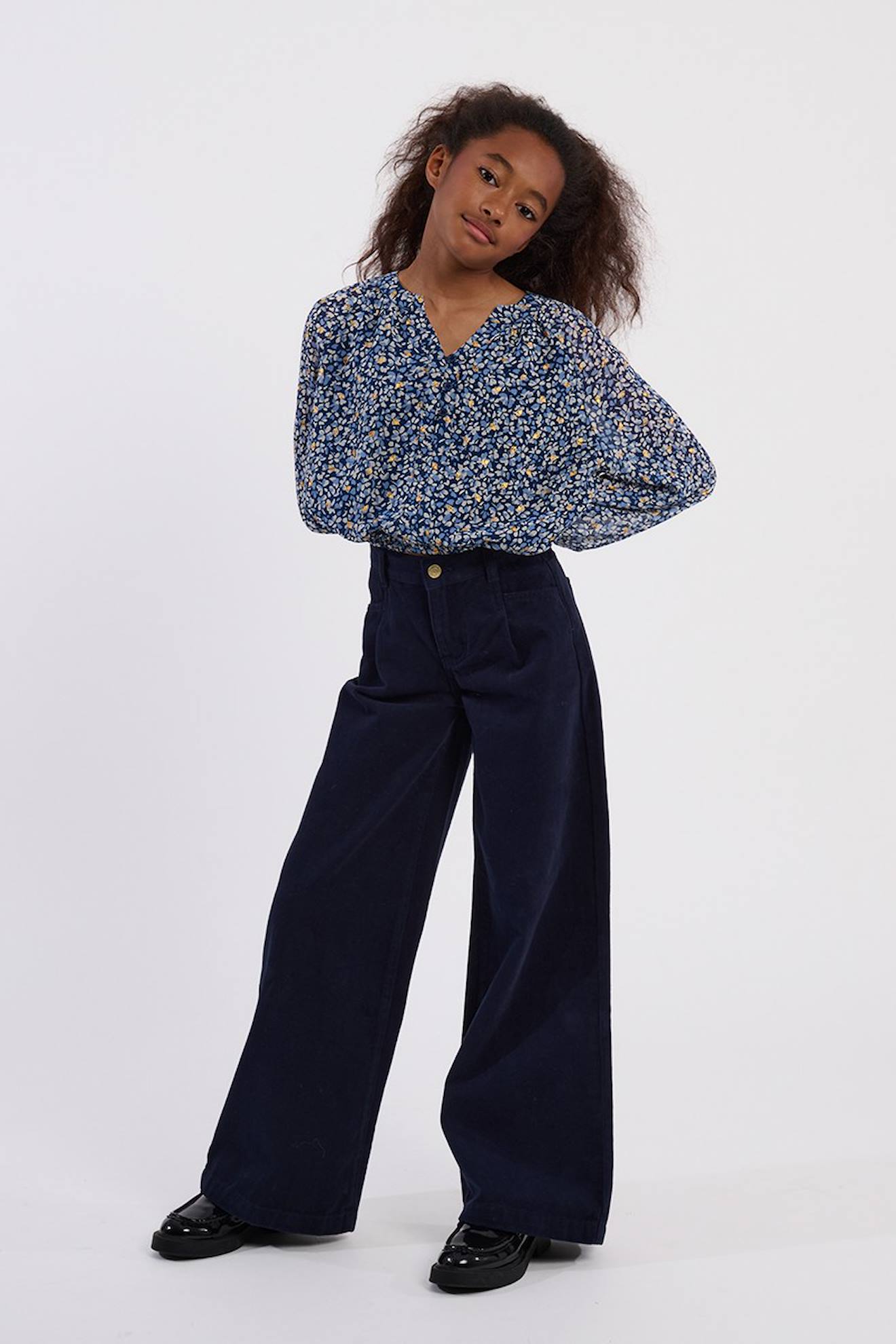 Pantalon Large À Plis Bleu Marine