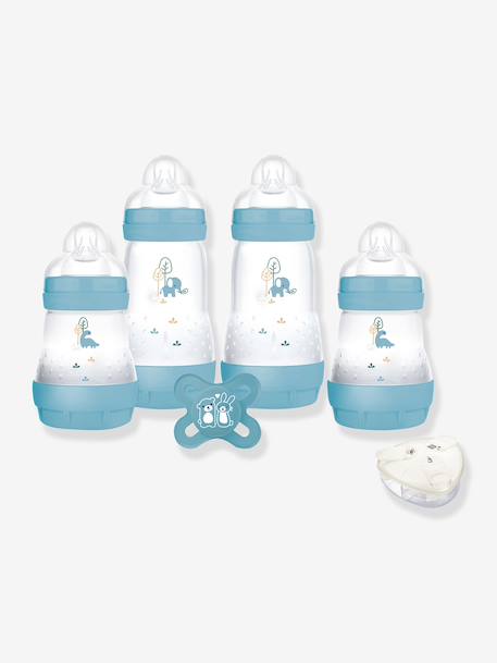Mam - Coffret naissance biberons + sucette + boîte doseuse bleu