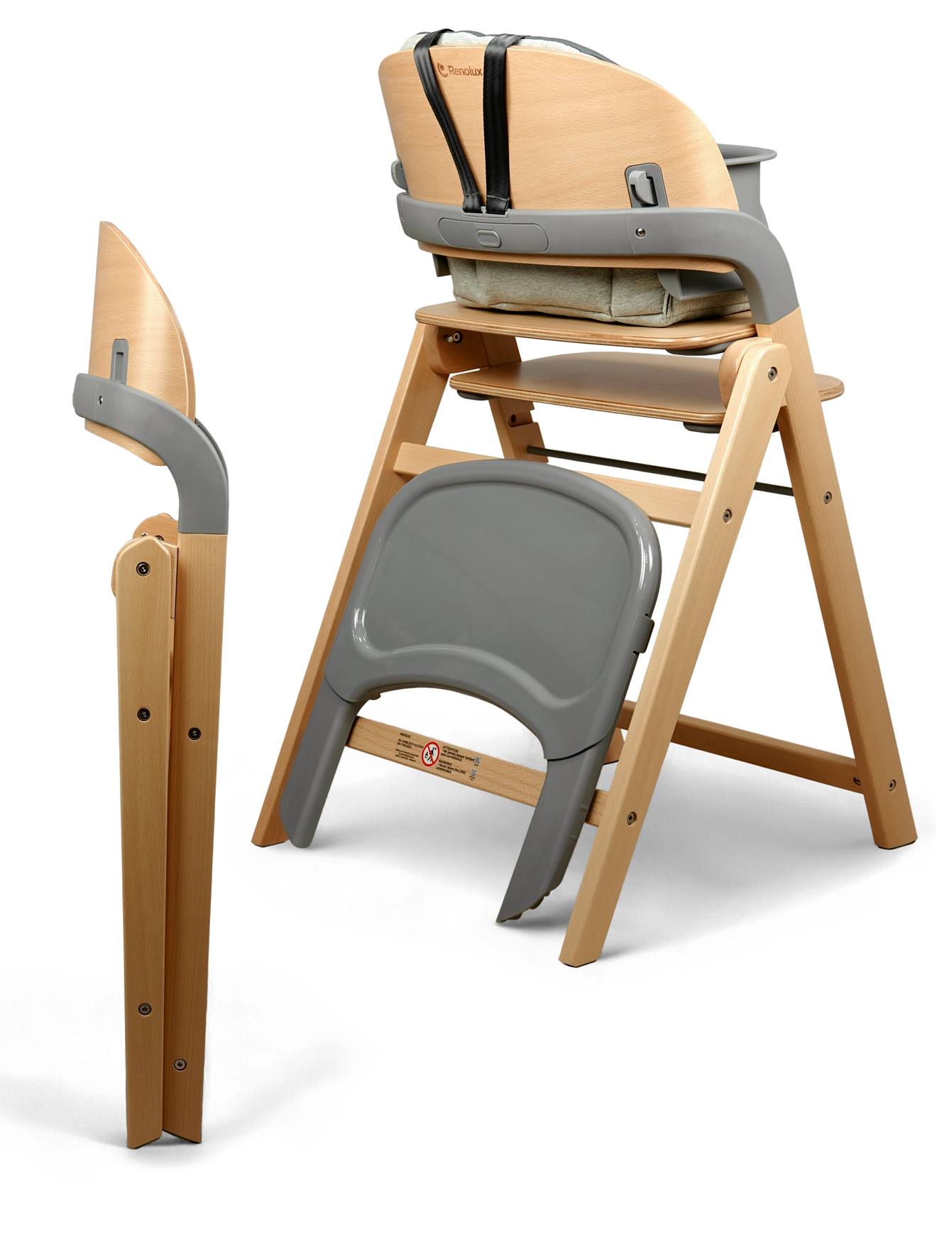 Chaise Haute Design Pliante En Bois Meridio Natural Graphit (Renolux) - Image 2