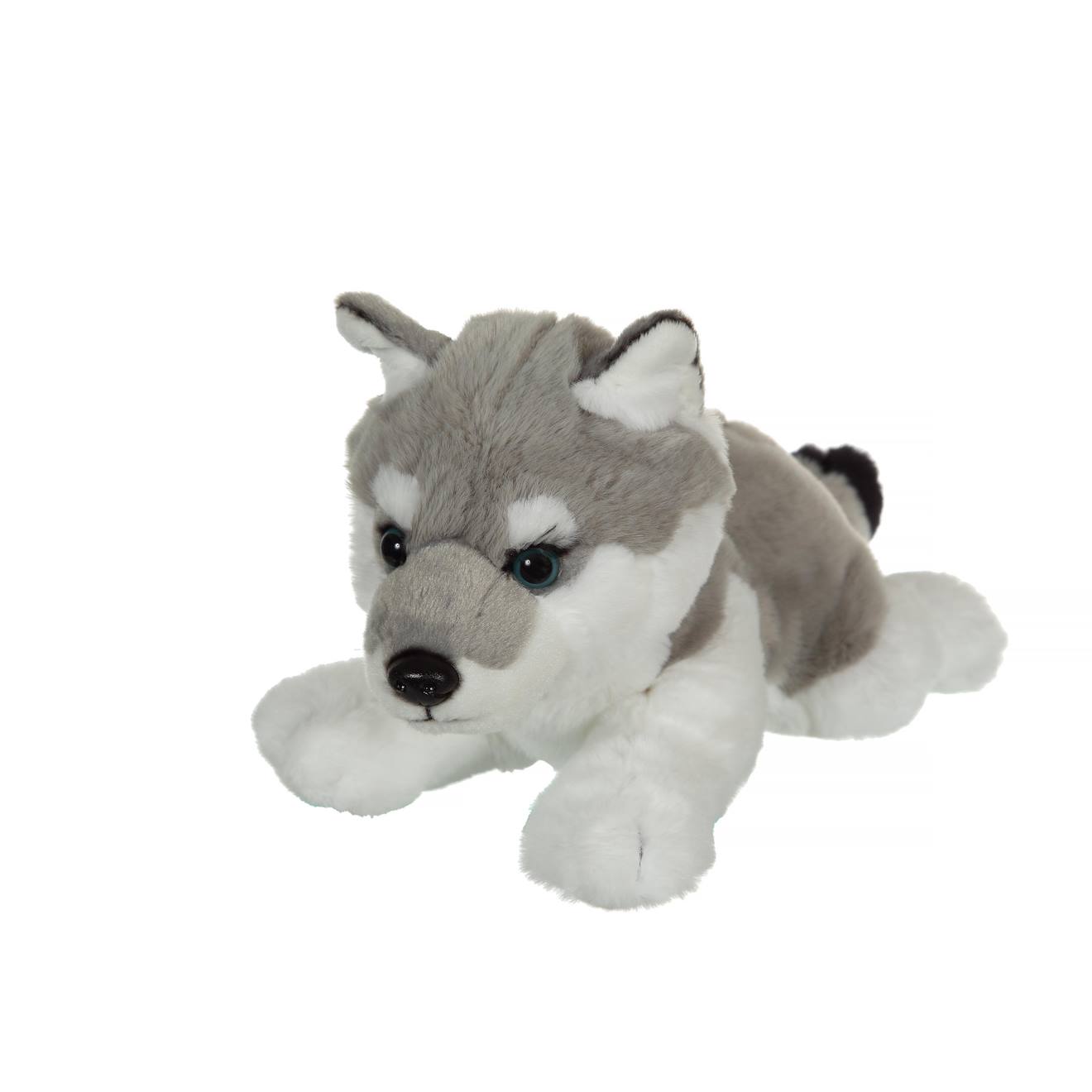 Peluche - Peluche Loup Allongé Gris & Blanc - 25 Cm Noir