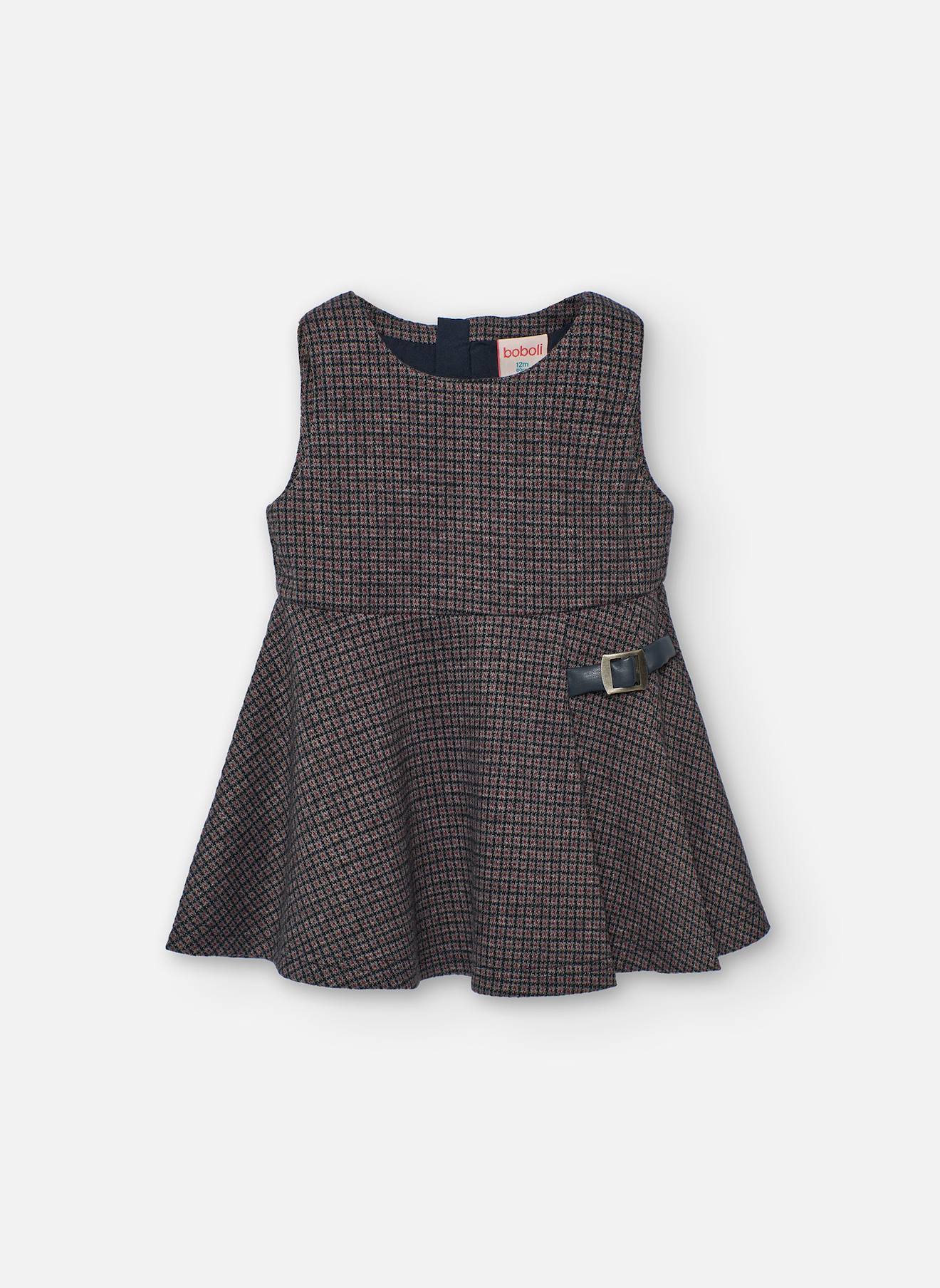 Robe Chasuble Fille En Maille À Carreaux Gris