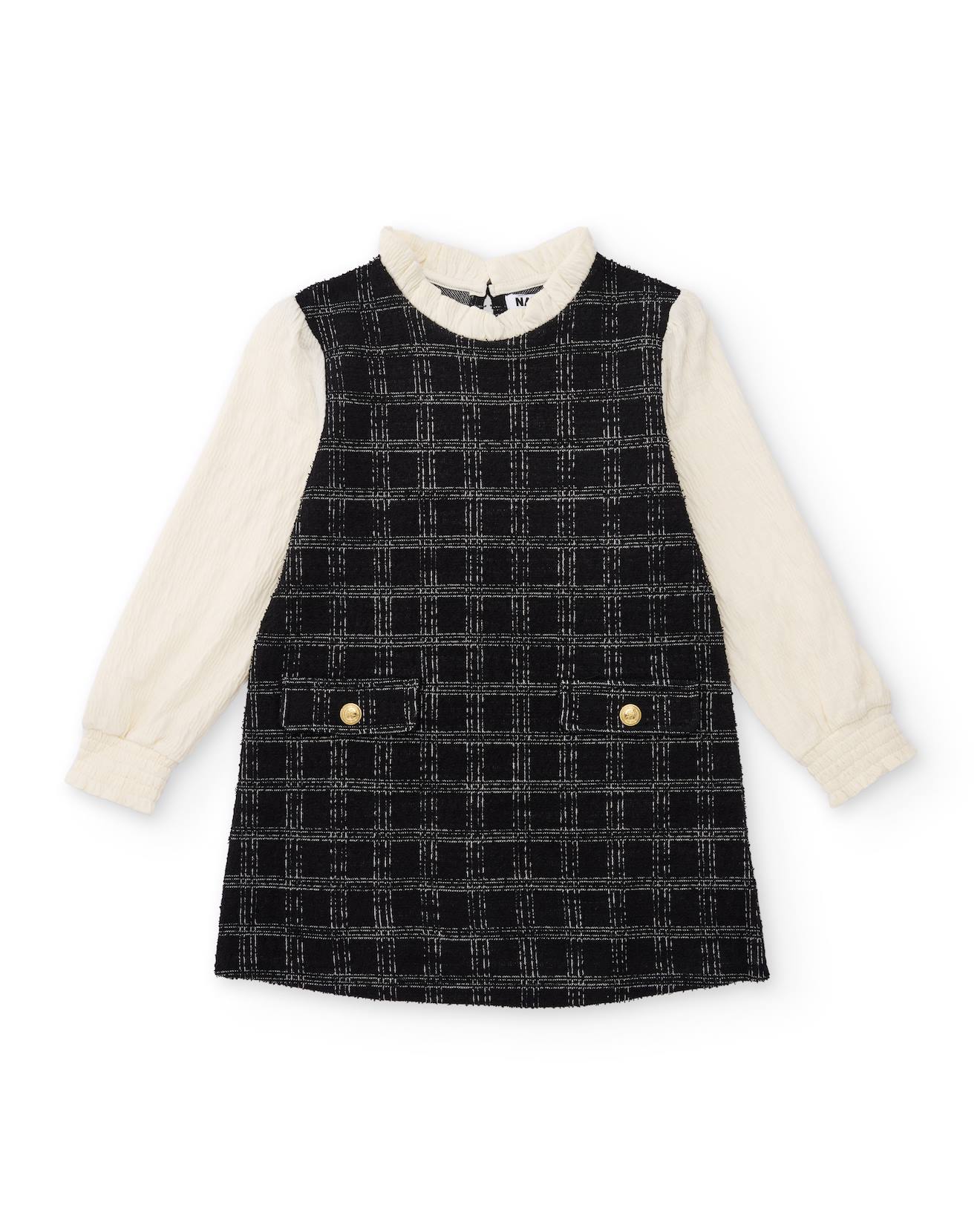 Robe Pour Fille En Tissu À Carreaux Avec Manches Contrastantes Noir