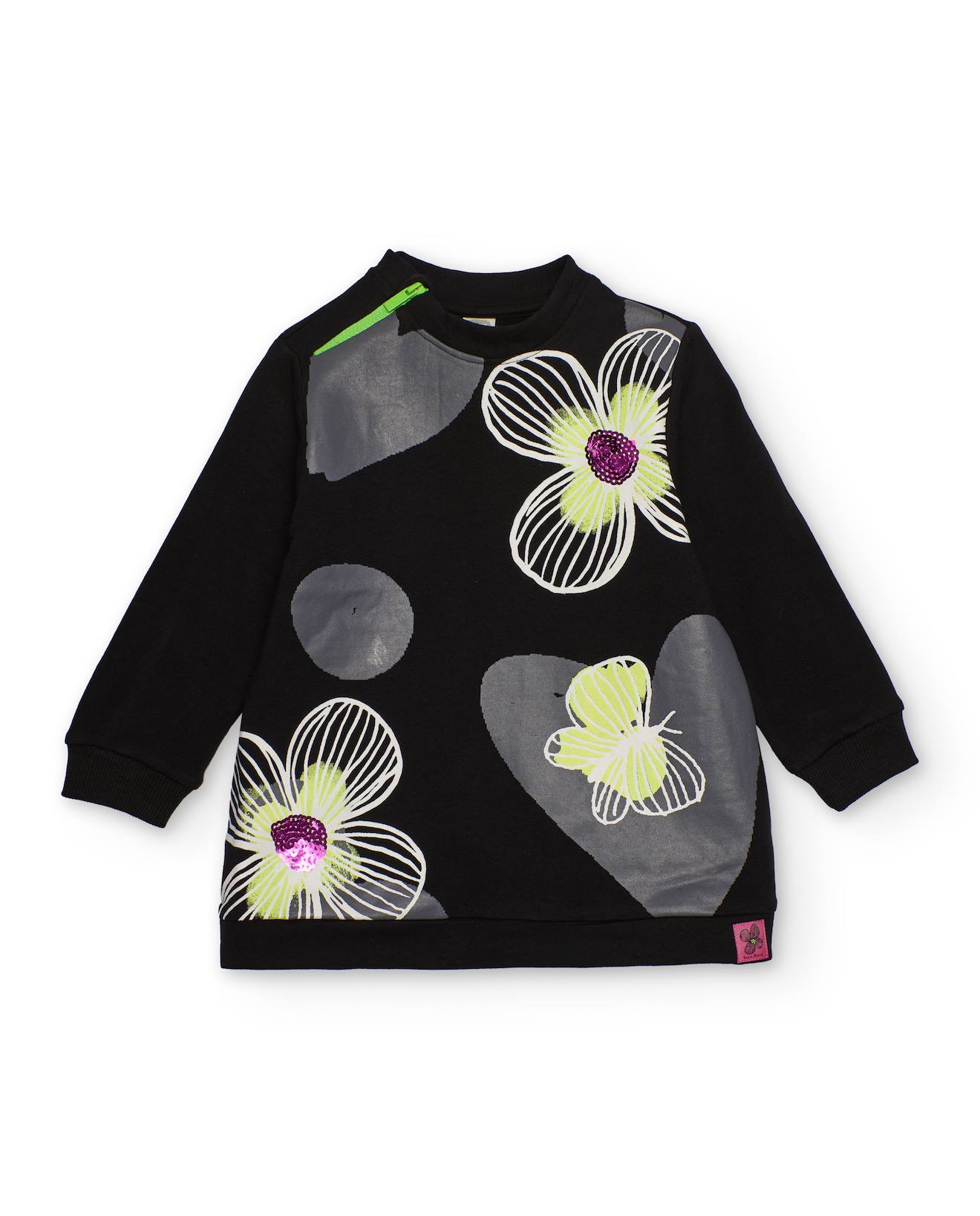 Robe Pour Fille Avec Fleurs Imprimées Et Sequins Noir