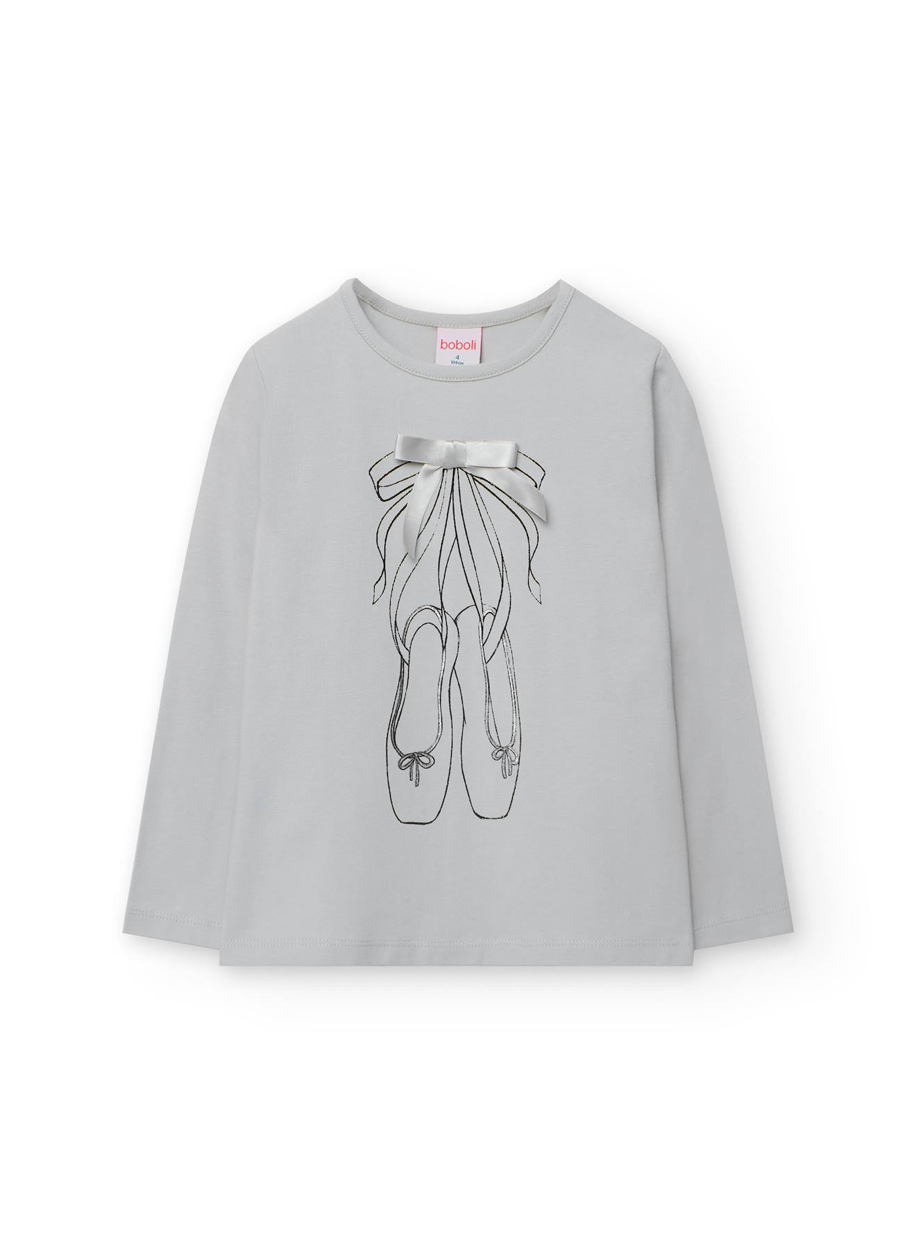 T-shirt Fille En Maille Avec Noeuds Gris