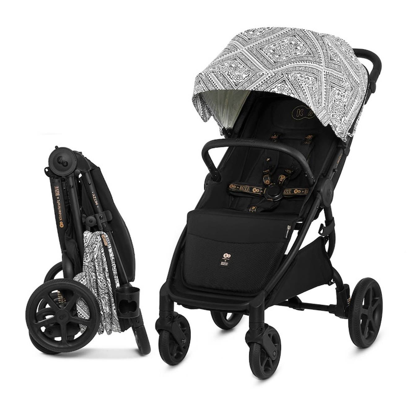 Poussette+Compacte+Avec+Suspension+Et+Protection+Upf50++Pour+Bebe+Noir/argent