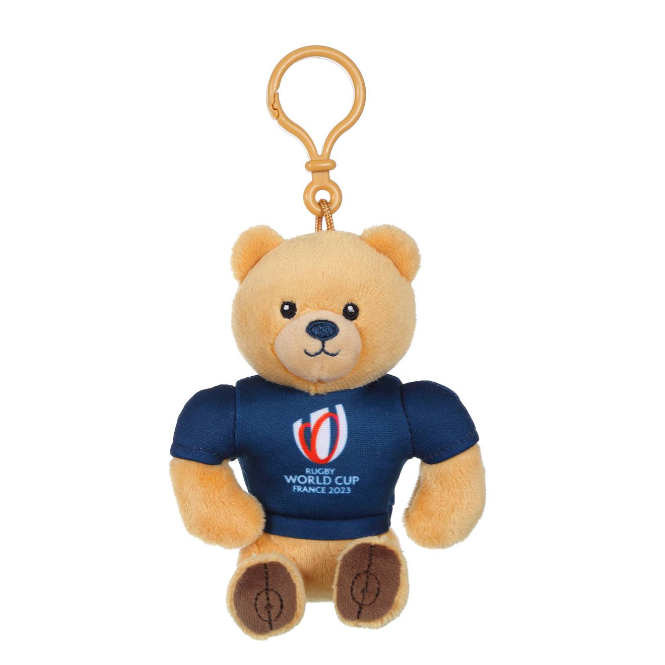Peluche - Ours Porte-clés Coupe Du Monde De Rugby / Rugby World Cup France 2023 - Peluche Officielle - 10 Cm Assis Beige
