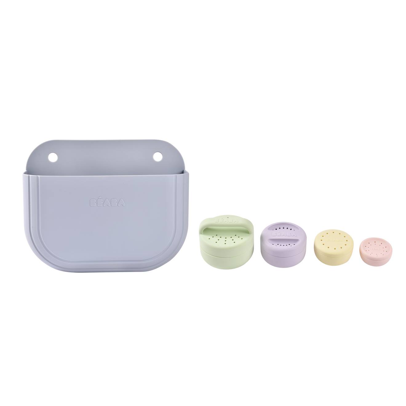Coffret De Bain Pour Bébé Avec Panier Et Jouets De Bain En Silicone Violet