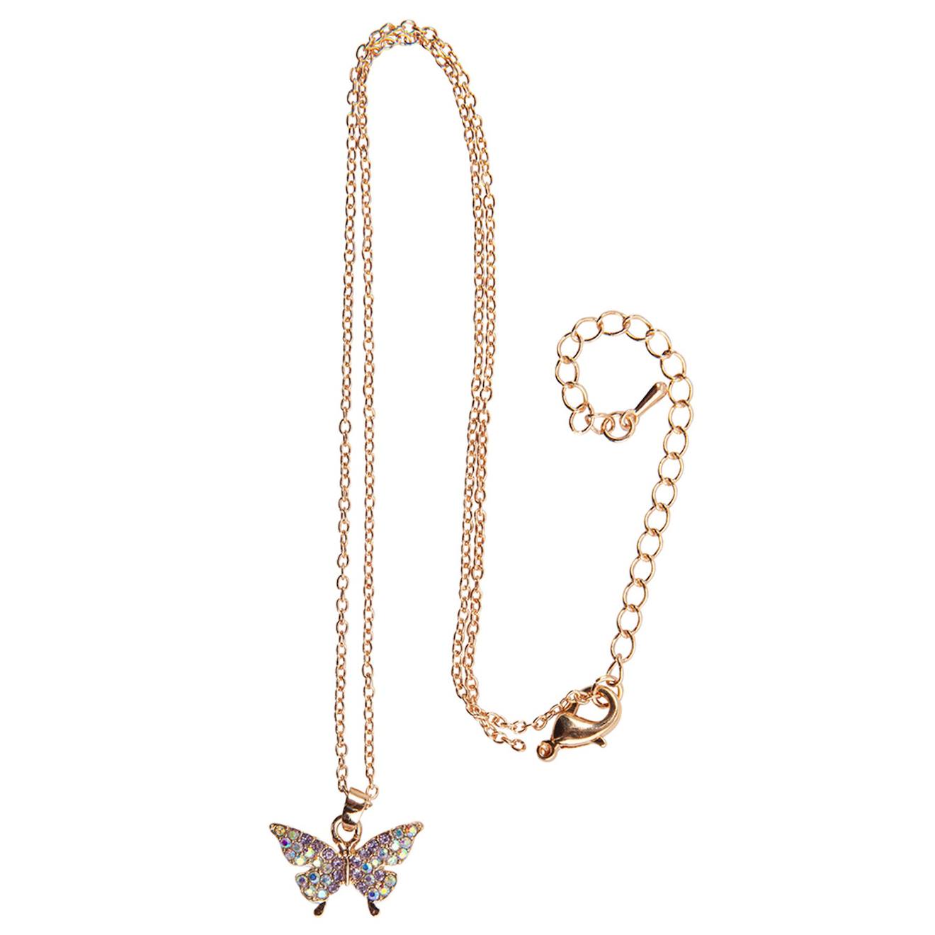 Collier Papillon En Strass Rose