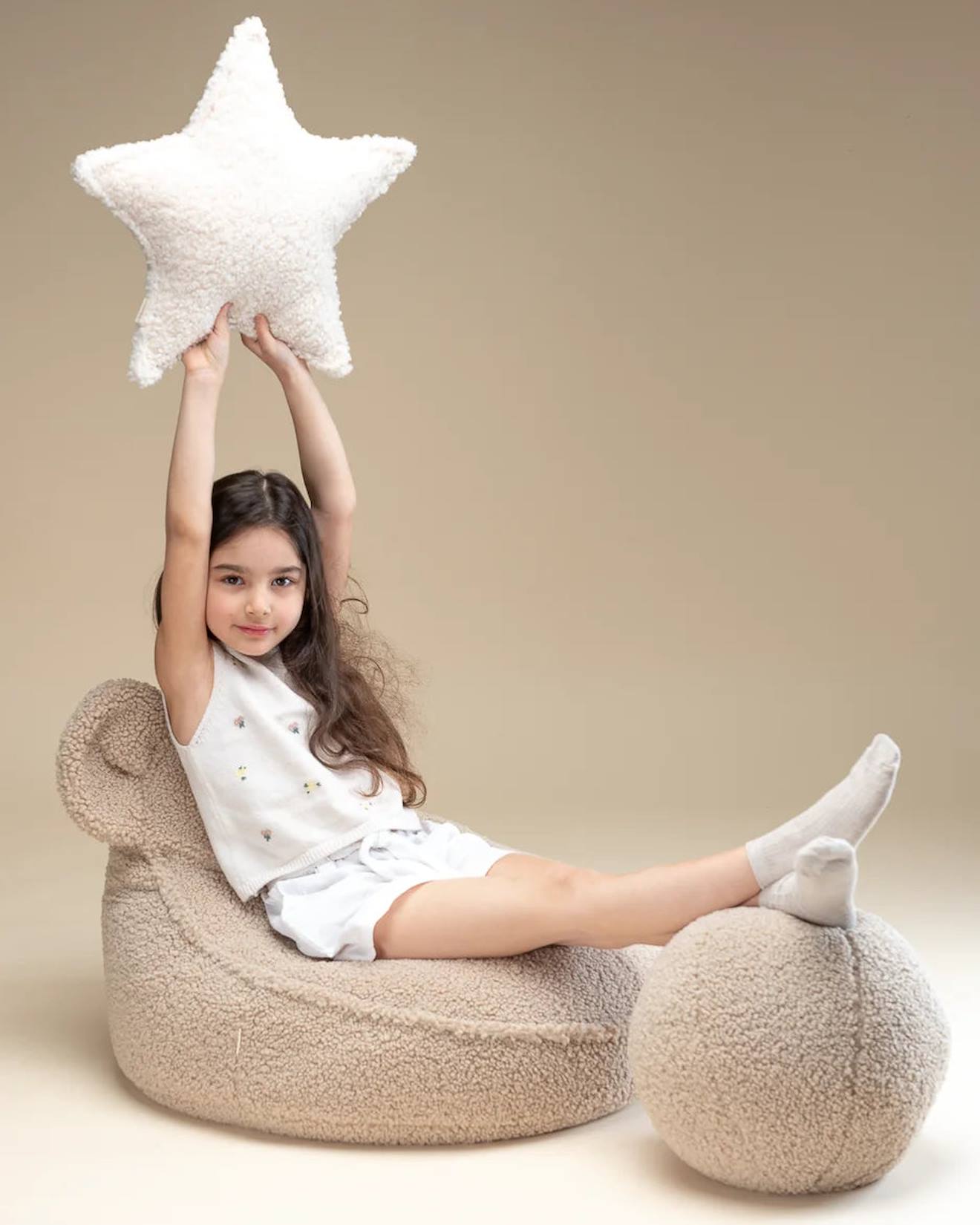 Pouf Poire Ours Chambre Enfant - Fauteuil Comfortable En Teddy Biscuit (Wigiwama) - Image 1