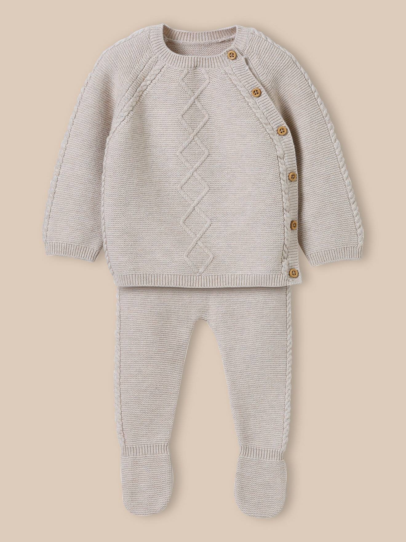 Ensemble Naissance En Coton Biologique Et Laine Beige Chine
