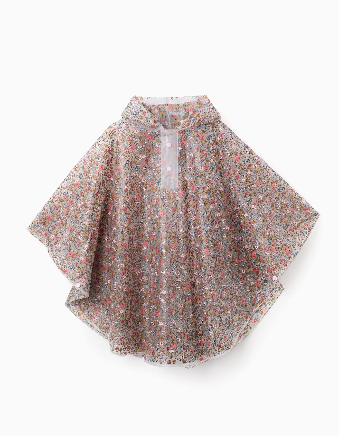 Poncho Imperméable À Capuche Avec Imprimé De Fleurs Beige Clair