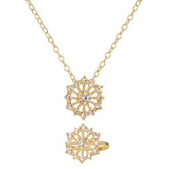 -Ensemble collier et bague en strass flocon