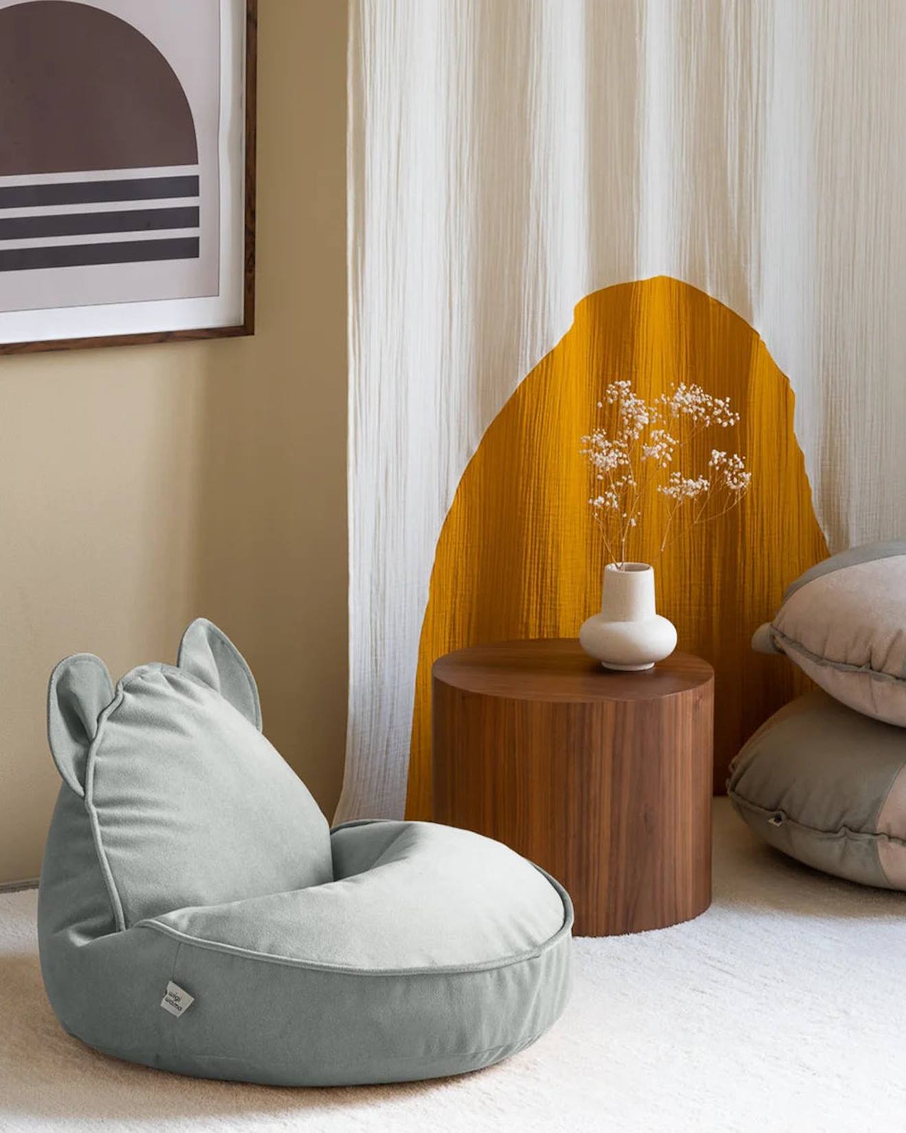 Pouf Poire Ours Chambre Enfant - Fauteuil Comfortable En Velours Misty Green (Wigiwama) - Image 1