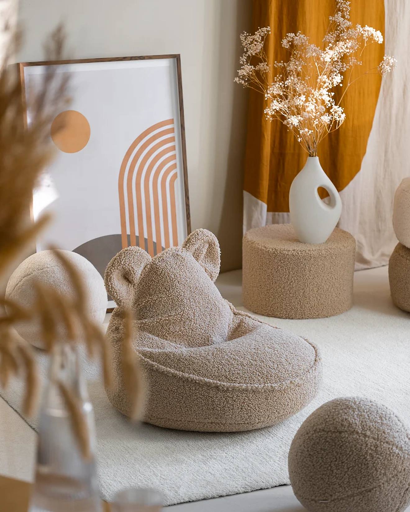 Pouf Poire Ours Chambre Enfant - Fauteuil Comfortable En Teddy Biscuit (Wigiwama) - Image 2