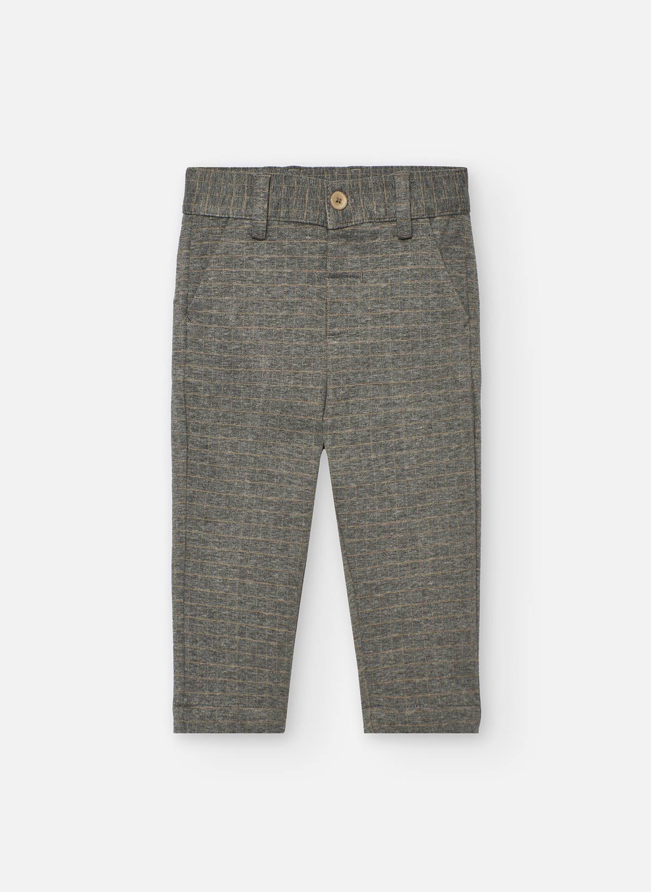 Pantalon Garçon En Maille Carreaux Foncé Gris