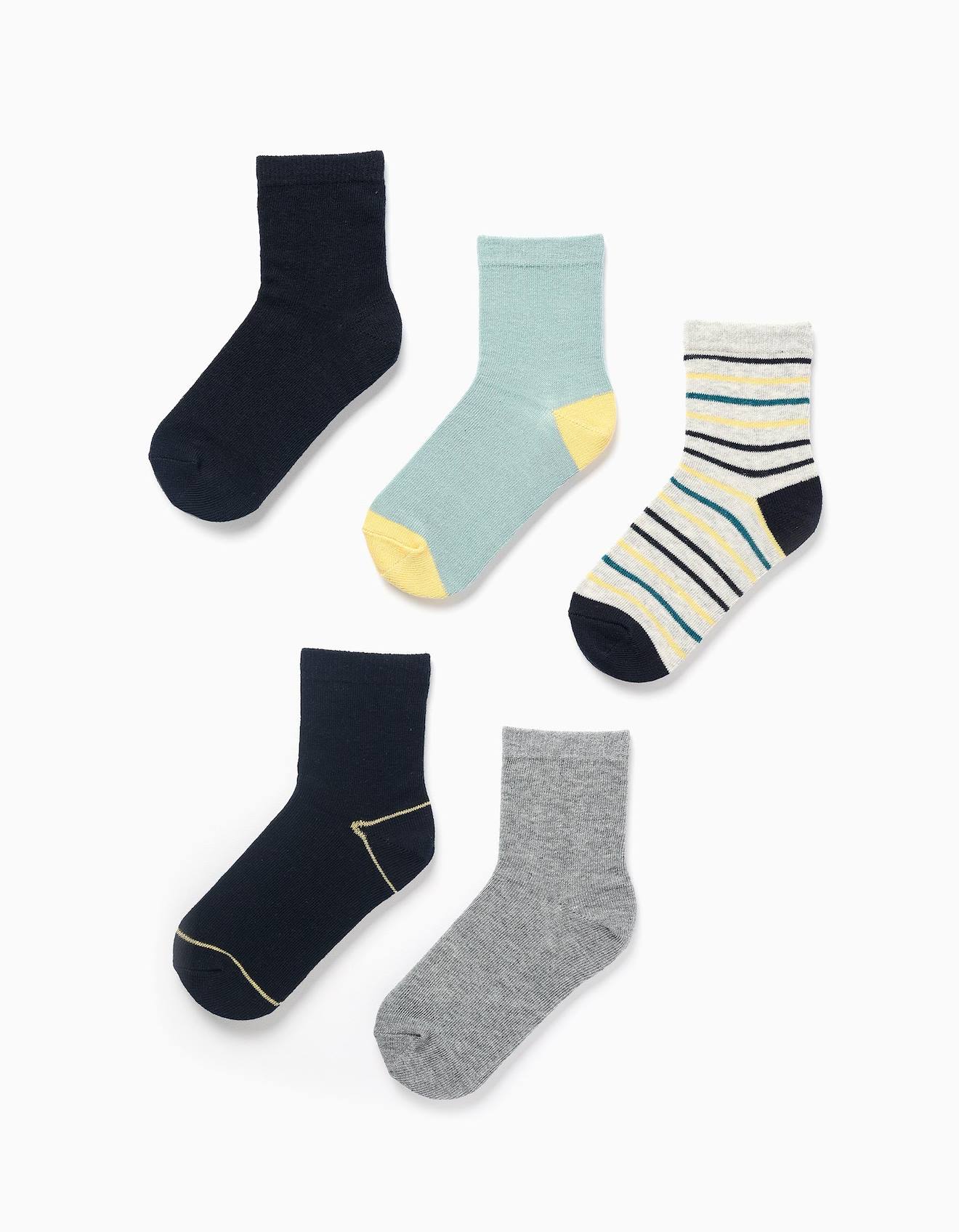 Pack 5 Paires De Chaussettes Unies Et Rayées Multicolore