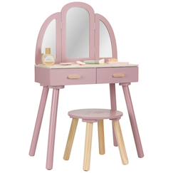 Jouet-Jeux d'imitation-Maison, bricolage et métiers-Coiffeuse en bois rose avec miroir à trois volets