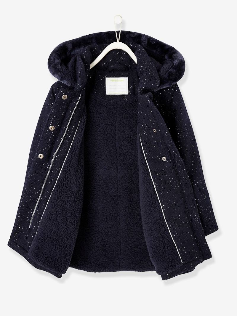 Manteau fille en drap de laine marine grisé Vertbaudet