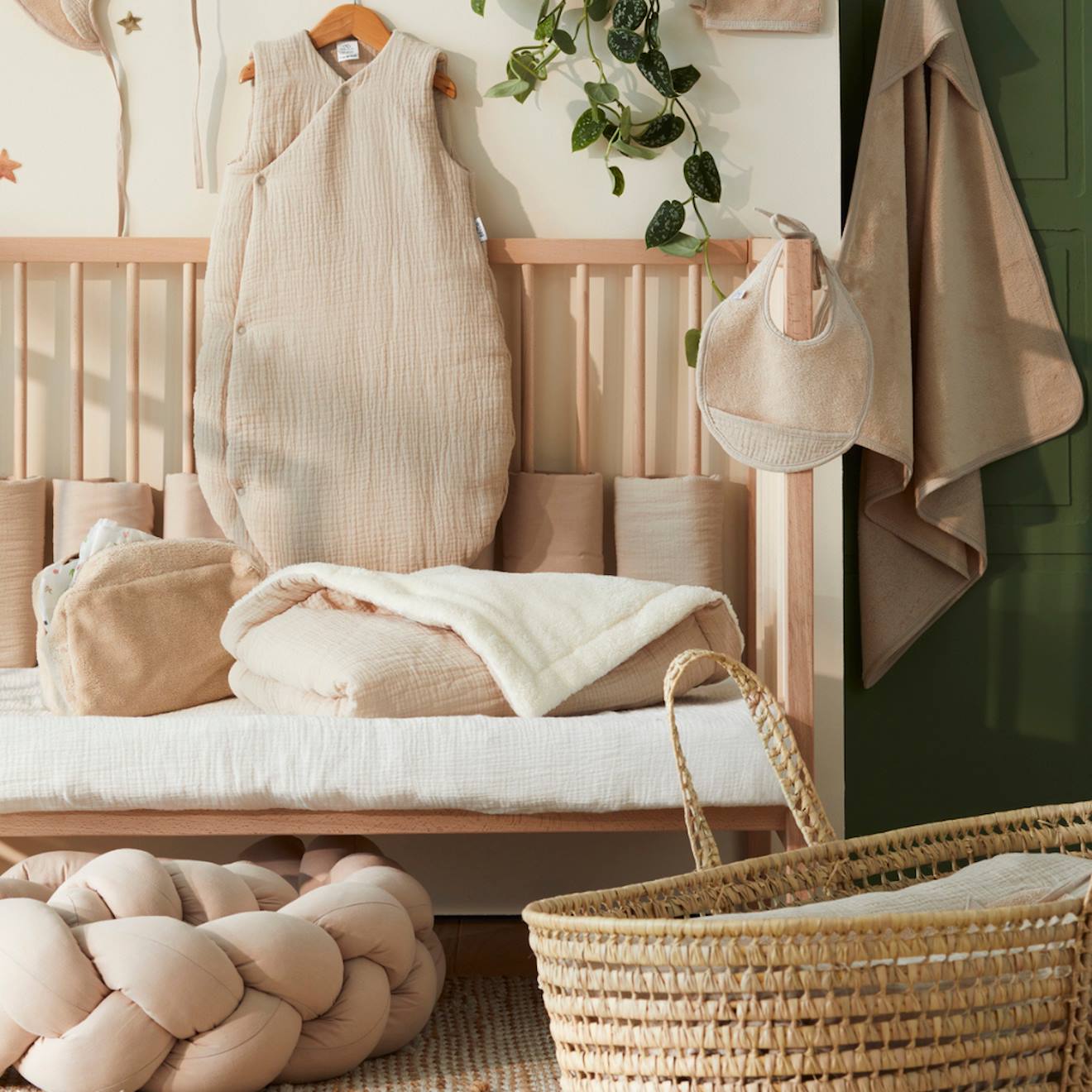 Couverture Polaire Double Gaze De Coton Biscuit (70 X 100 Cm) Beige, Écru (Bb&Co) - Image 1
