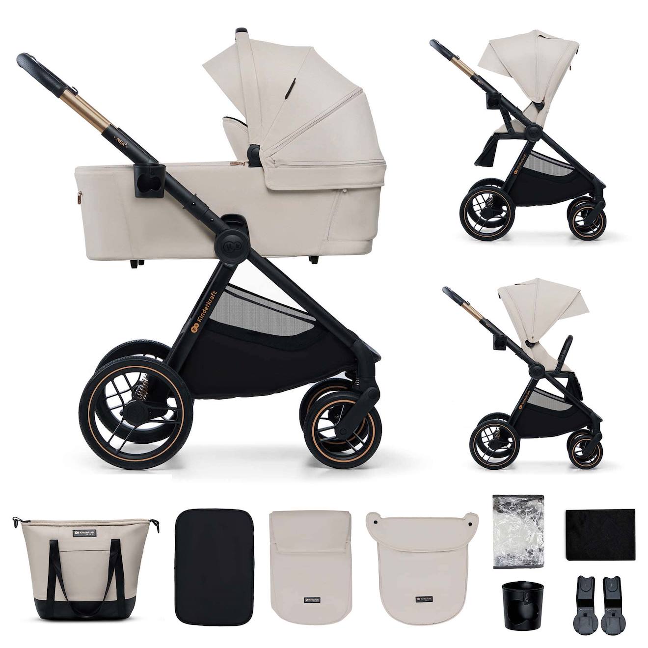 Poussette 2 En 1 Légère Pliage Compact + Nacelle Et Siège Poussette Réversible Beige