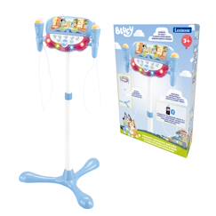 Jouet-Microphone bluey sur pied ajustable lumineux avec enceinte, 2 micros et effets vocaux, enceinte bluetooth
