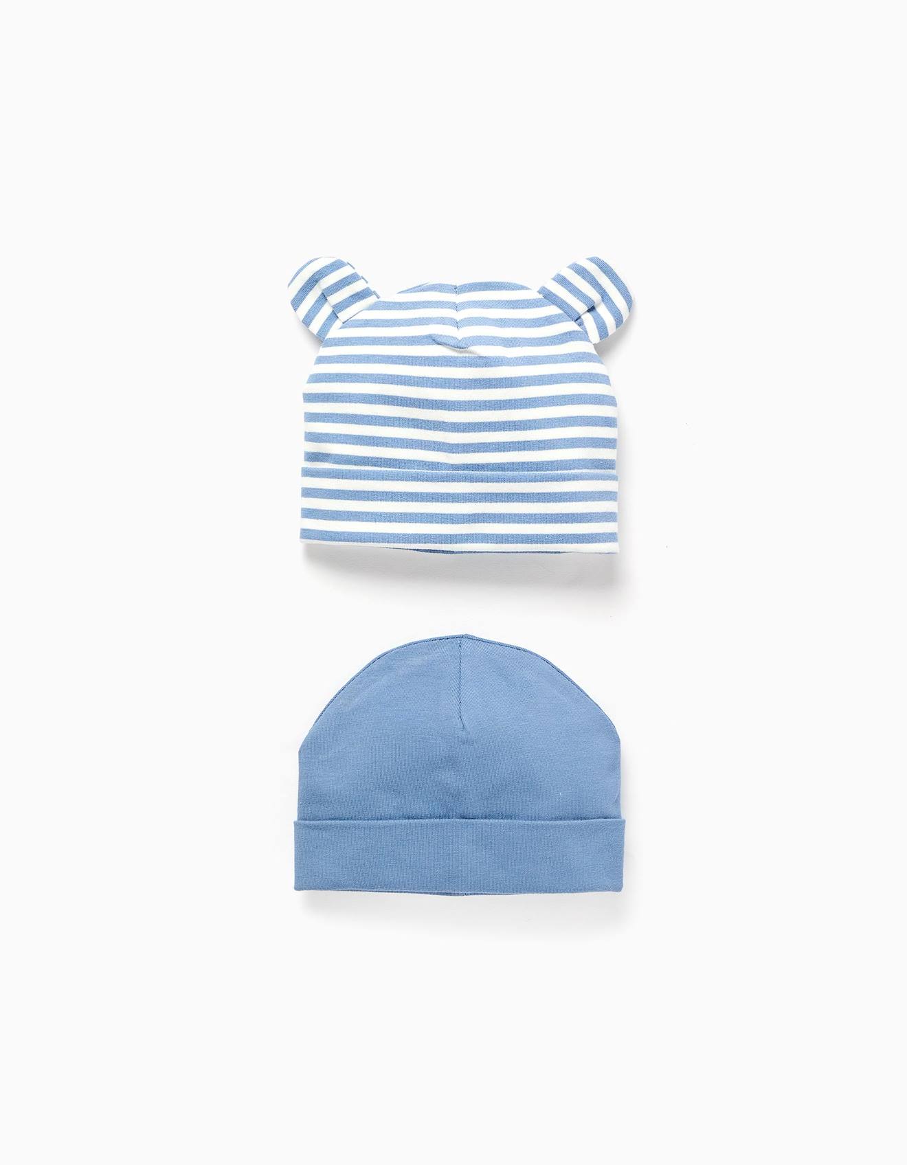 Pack De 2 Bonnets Unis/rayés Bleu Clair