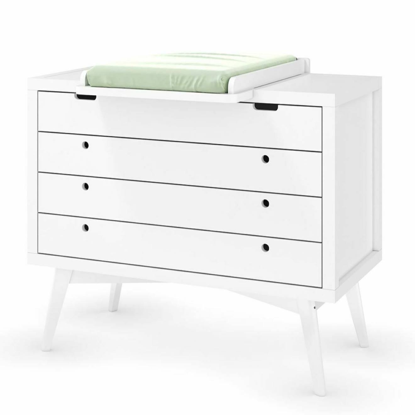 Commode À Langer 4 Tiroirs Bois Massif Marley Blanc