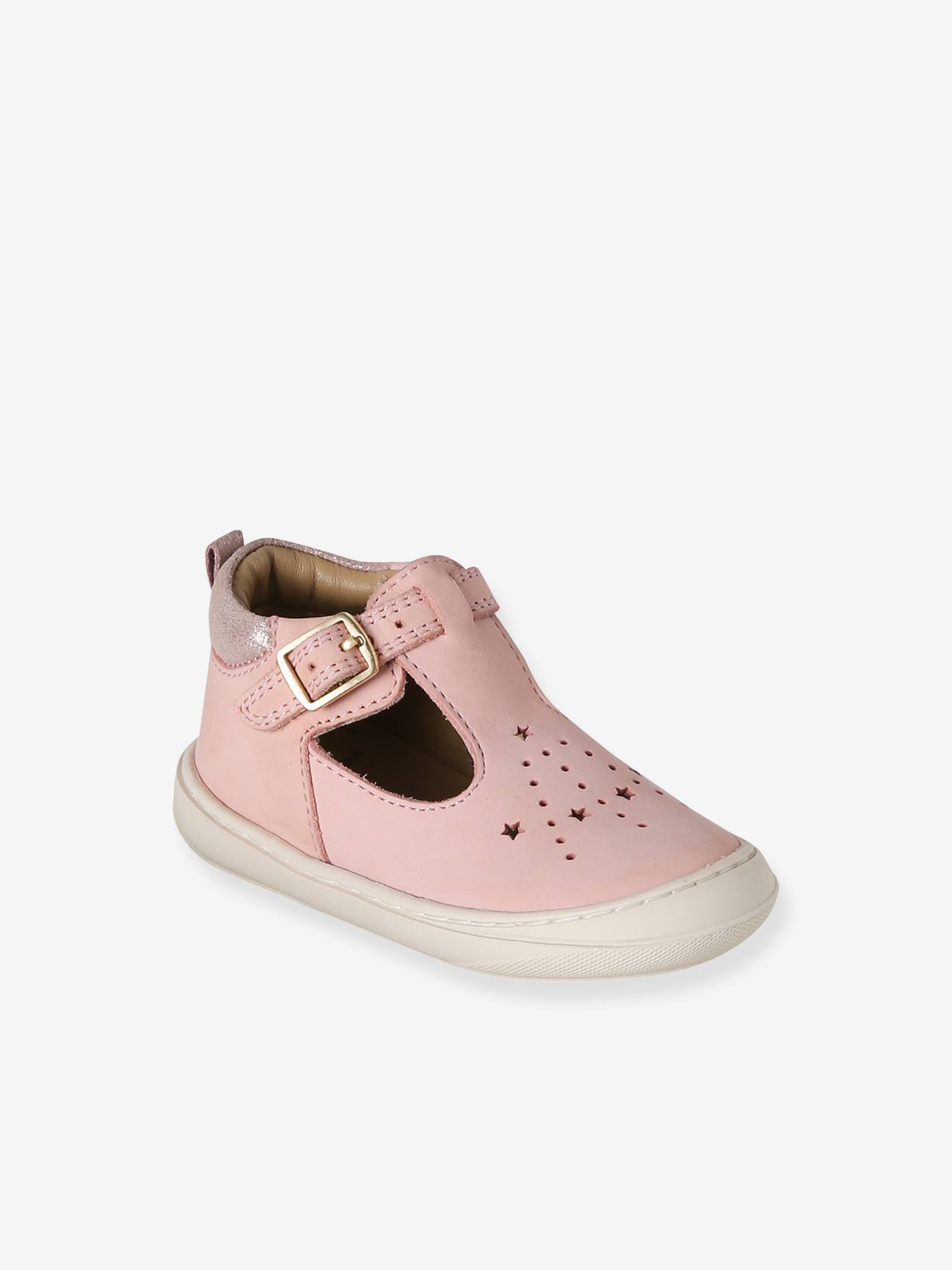 Chaussures premiers pas bébé à boucle rose