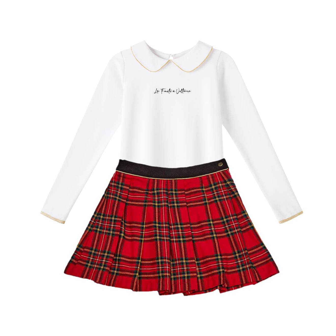 Ensemble Jupe Plissée Tartan + T-shirt London Rouge Blanc