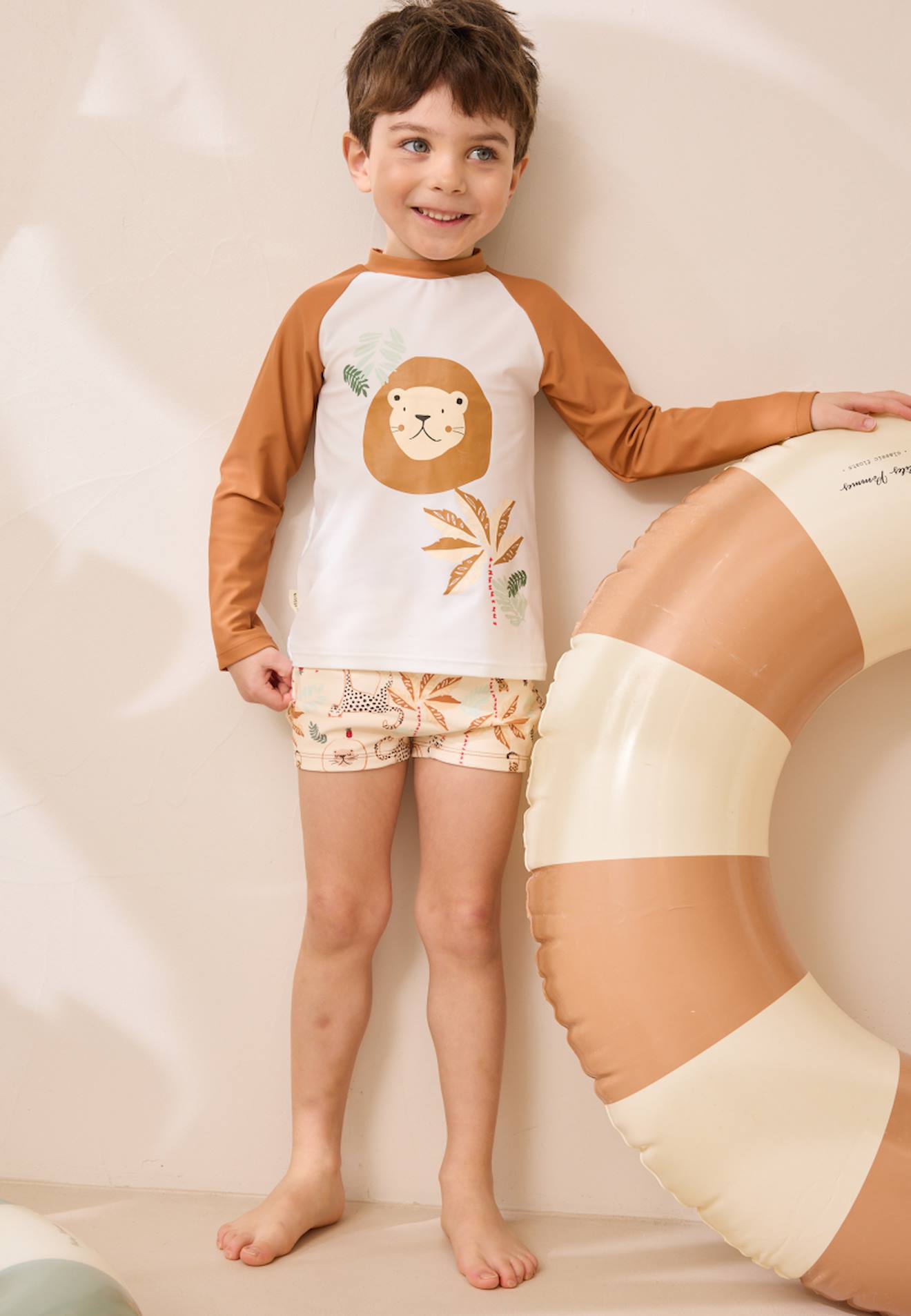 Maillot De Bain Bébé 2 Pièces T-shirt De Protection Uv & Boxer Tango Camel