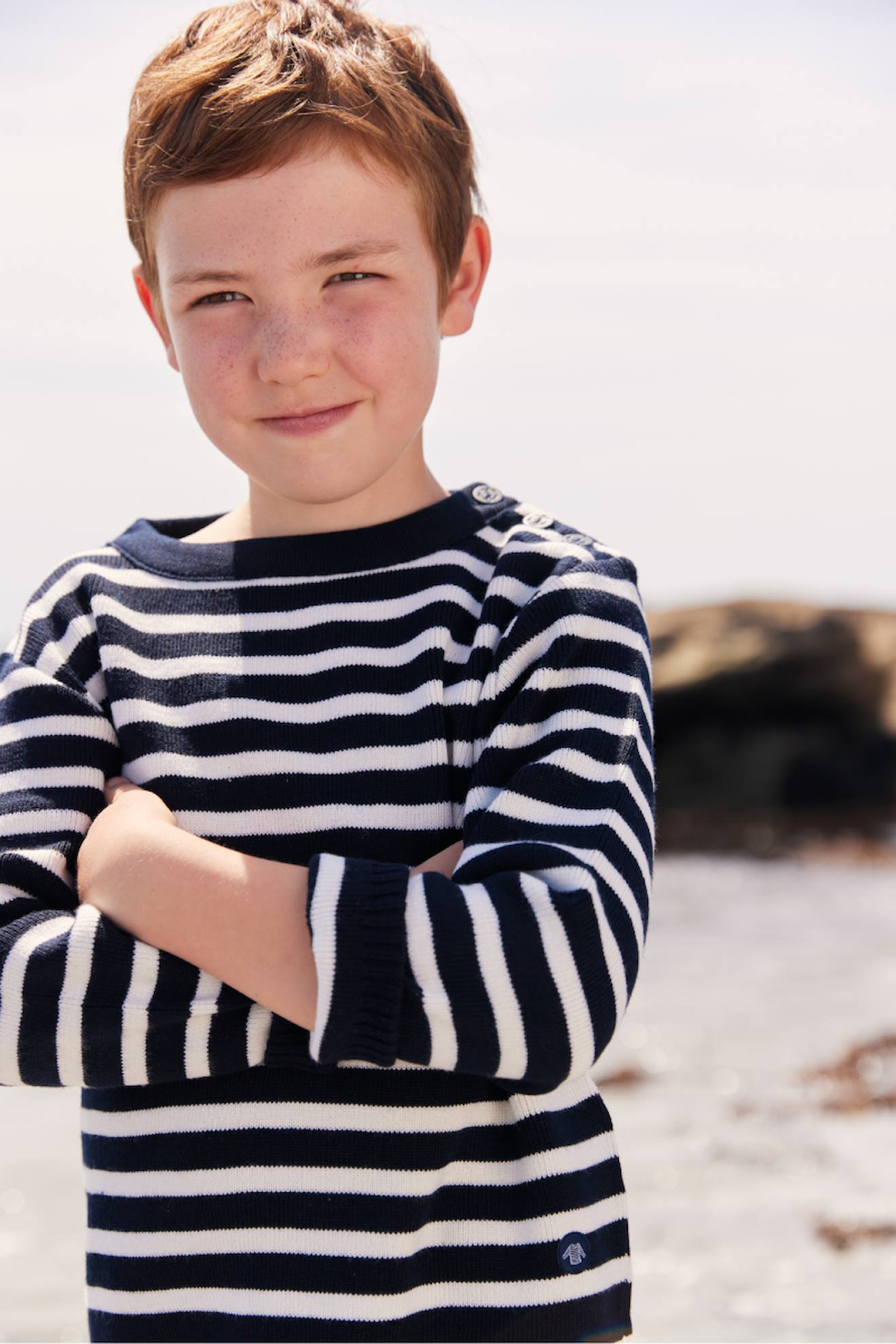 Pull Marin Col Rond À Boutons Fouesnant Enfant Navire/nature