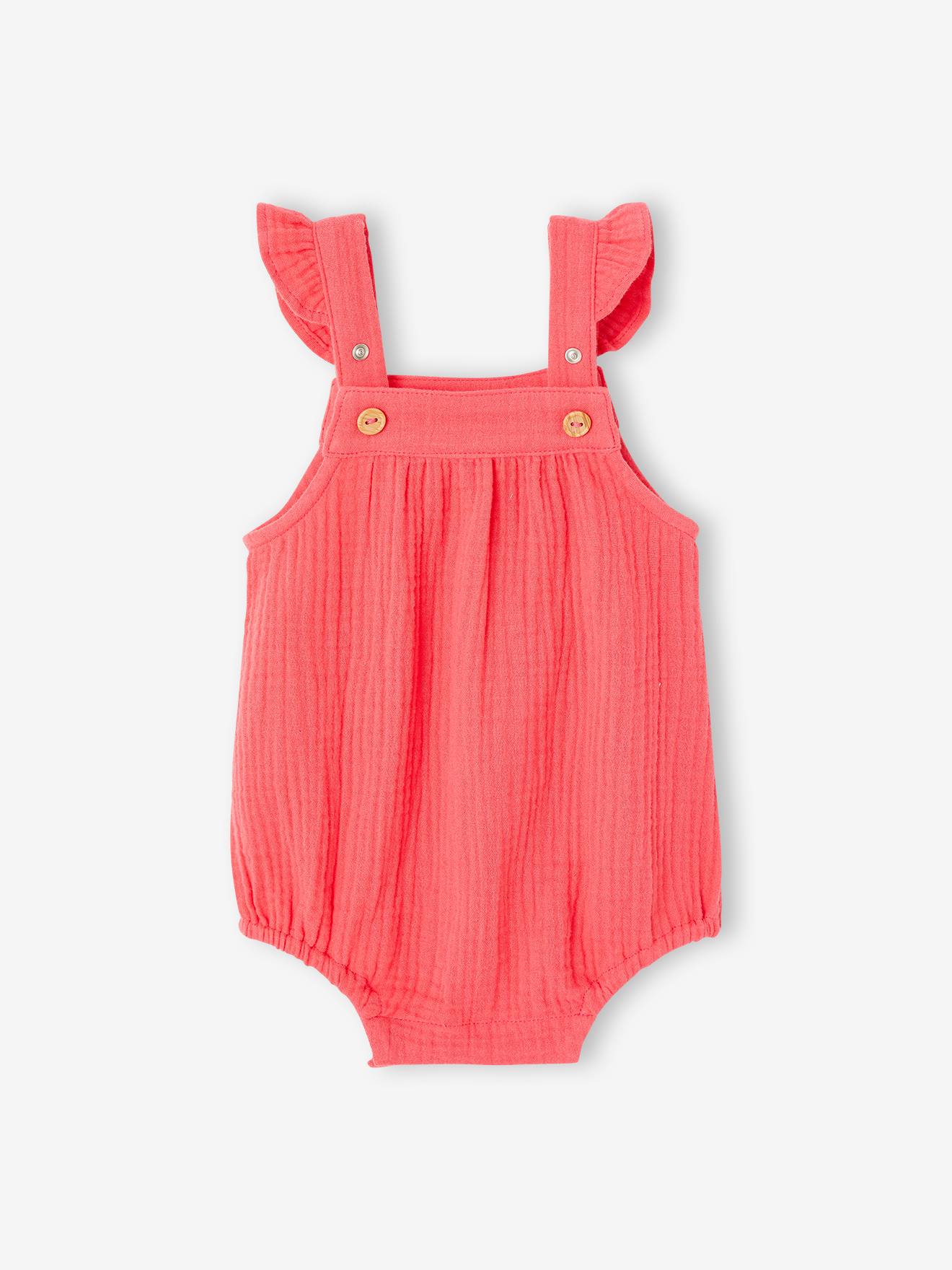 Barboteuse fille naissance en gaze de coton framboise 13 €