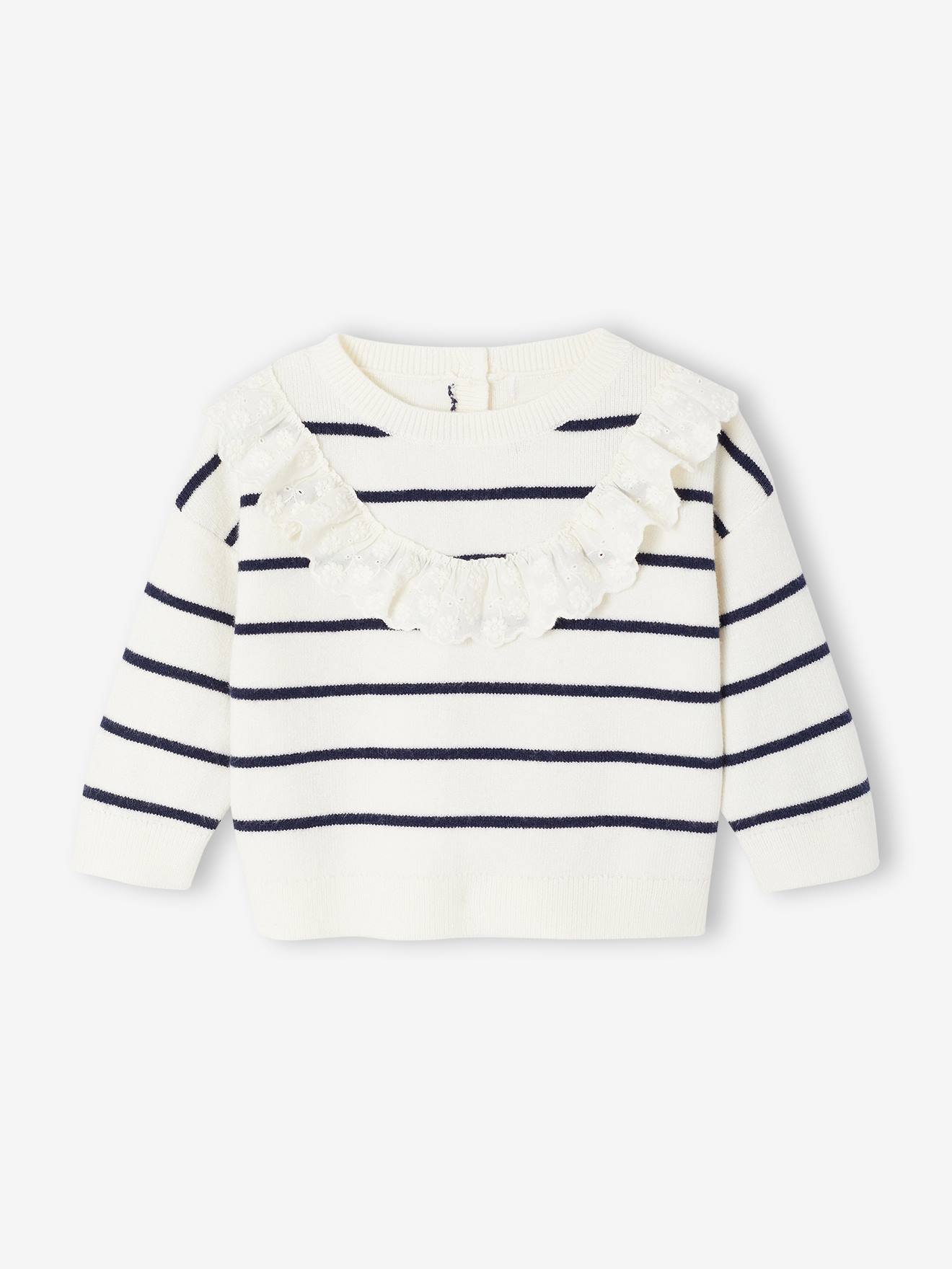 Pull marinière bébé fille détail volanté rayé marine