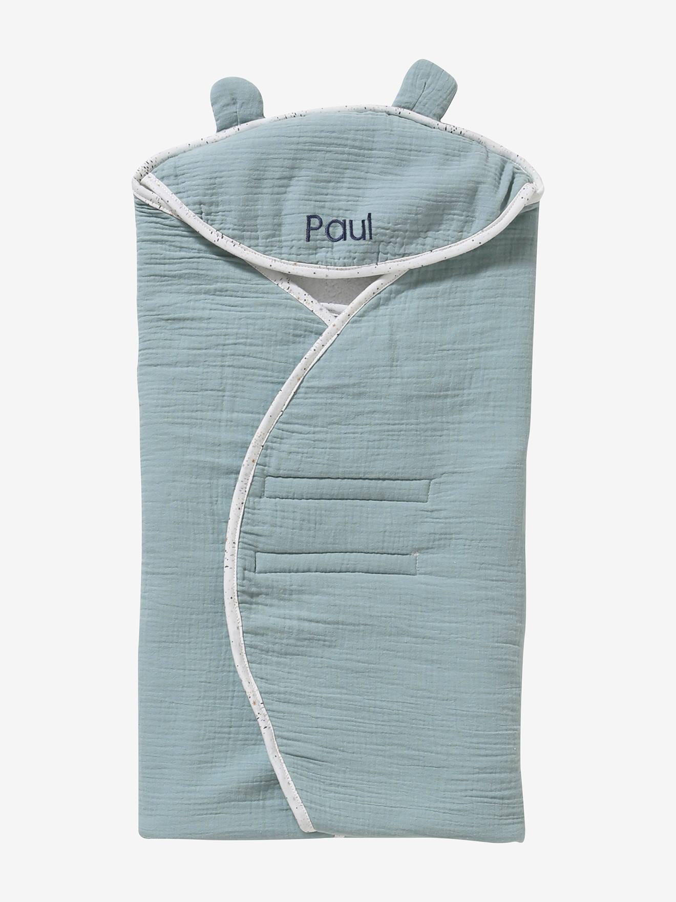 Plaid à capuche pour siège-auto coque vert céladon