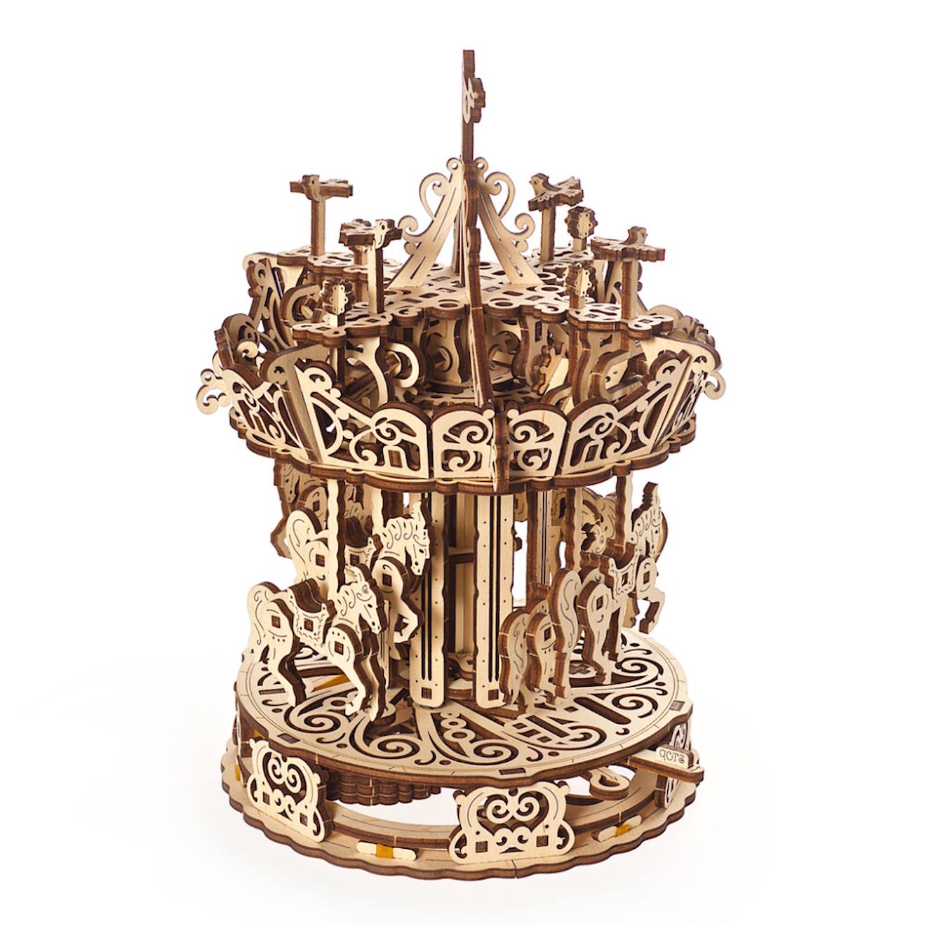 Manège – Maquette En Bois À Construire, Puzzle 3d Mécanique À Mouvement Rotatif Brown