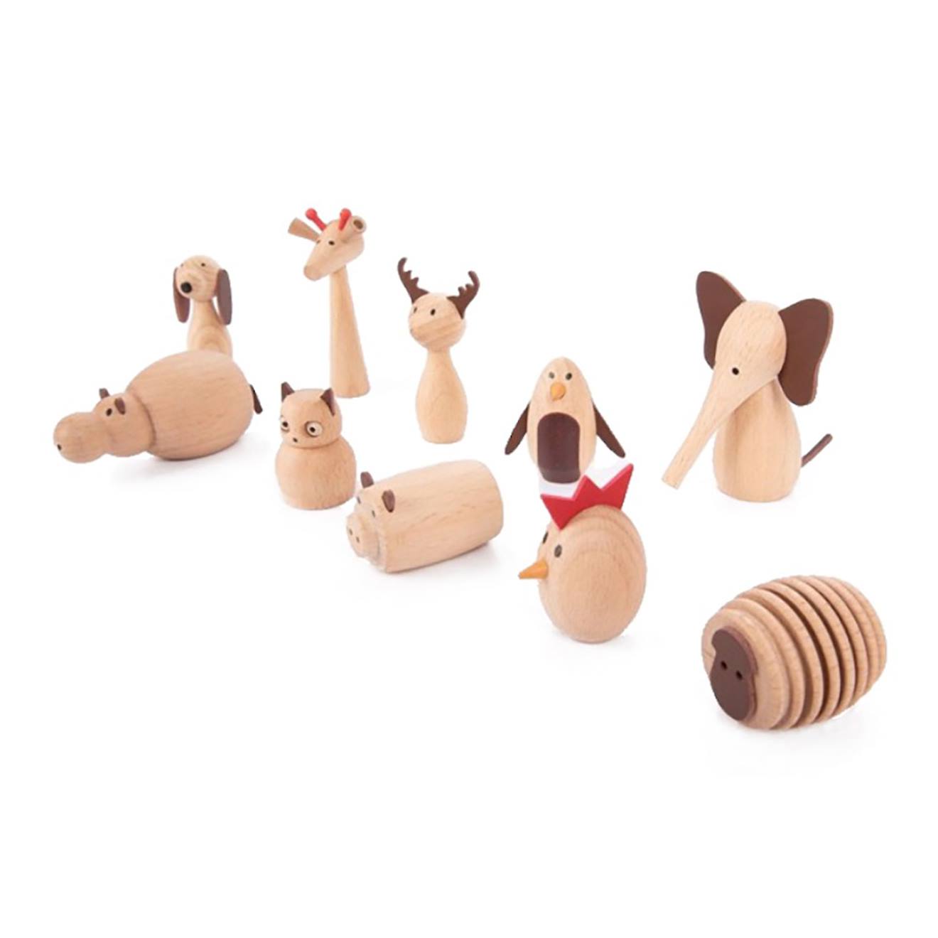 Set De 10 Animaux En Bois Beige