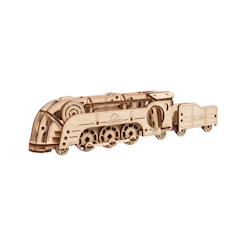 Jouet-Mini locomotive en bois à construire – maquette mécanique 3D avec tender et moteur à élastique