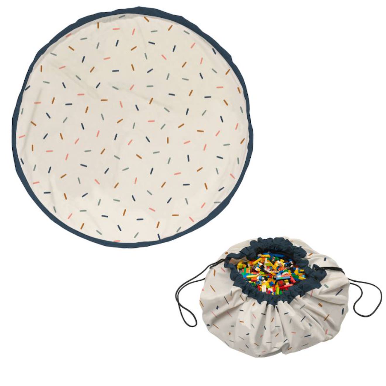 Tapis De Jeu & Sac À Jouets-confetti Couleur Naturelle & Bleu