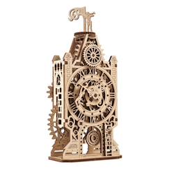 Jouet-Ancien beffroi – Maquette mécanique en bois à construire, puzzle 3D décoratif avec horloge et engrenages