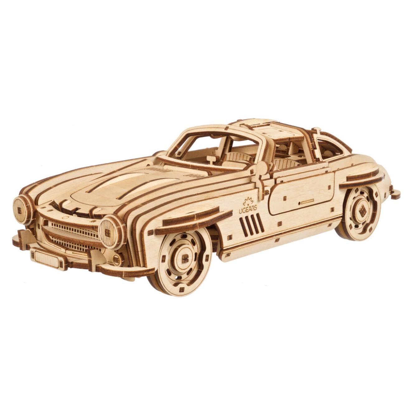 Coupé Sport À Aileron – Maquette En Bois À Construire, Puzzle 3d Mécanique Avec Portes Papillon Brown