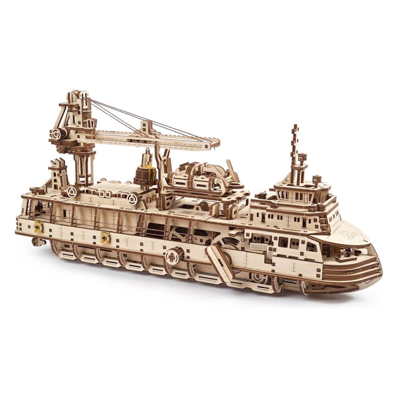 Bateau De Recherche En Bois À Construire – Maquette Mécanique 3d Avec Moteur À Élastique Brown