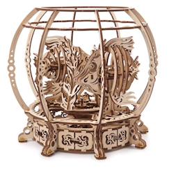 -Aquarium mécanique – Maquette en bois à construire, puzzle 3D à ressort avec poissons animés