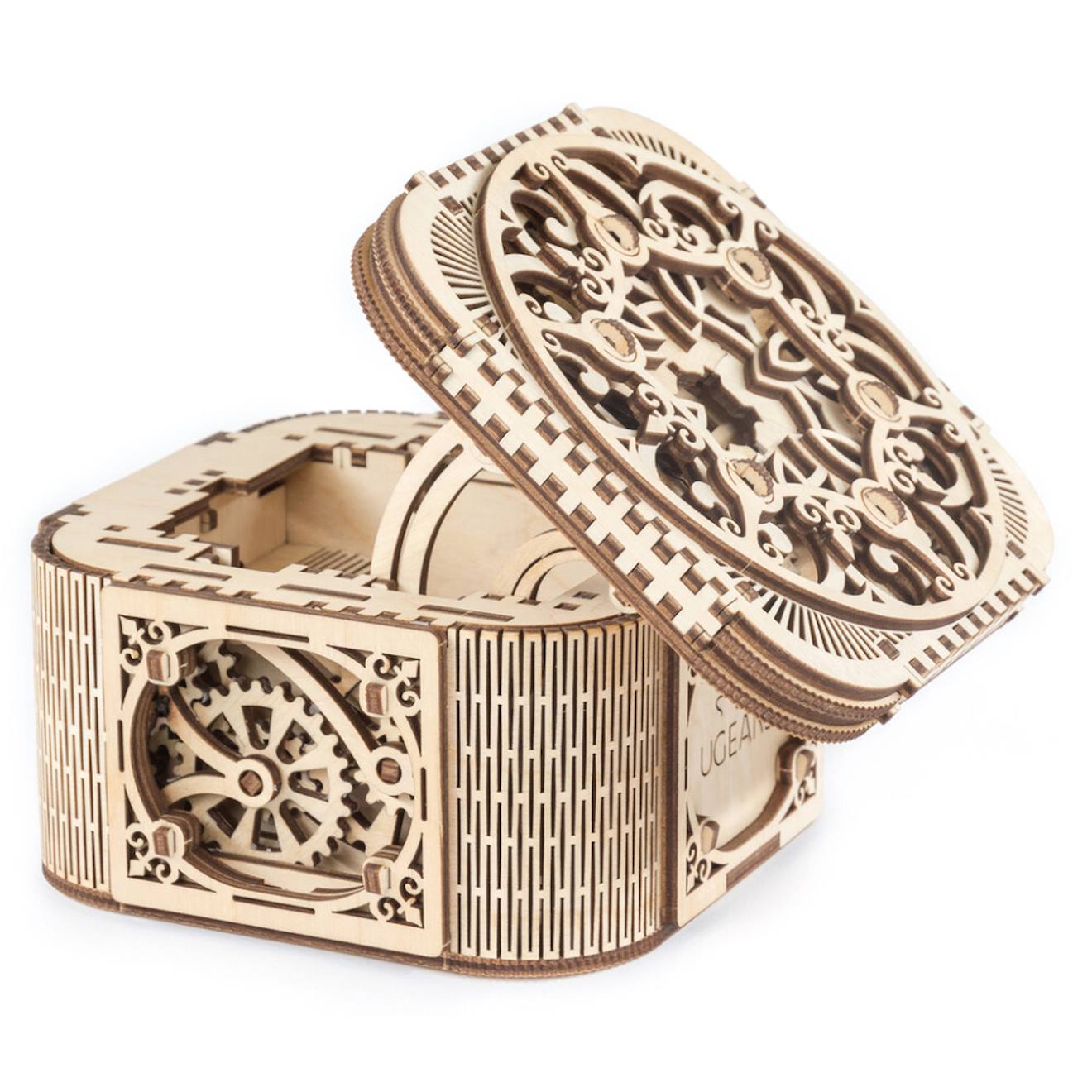 Coffre Au Trésor En Bois À Construire – Boîte Mécanique 3d Avec Clé Et Compartiment Secret Brown