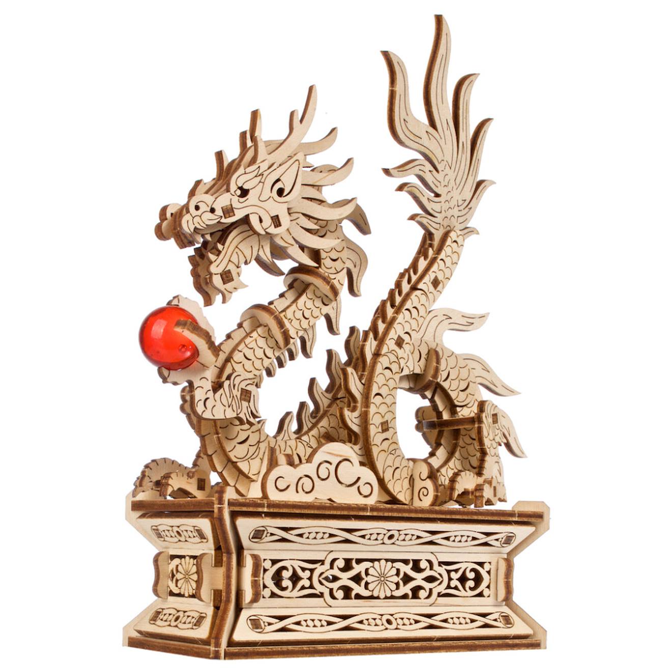 Dragon De Bois – Maquette En Bois À Construire, Puzzle 3d Porte-bonheur Avec Tiroir Secret Brown
