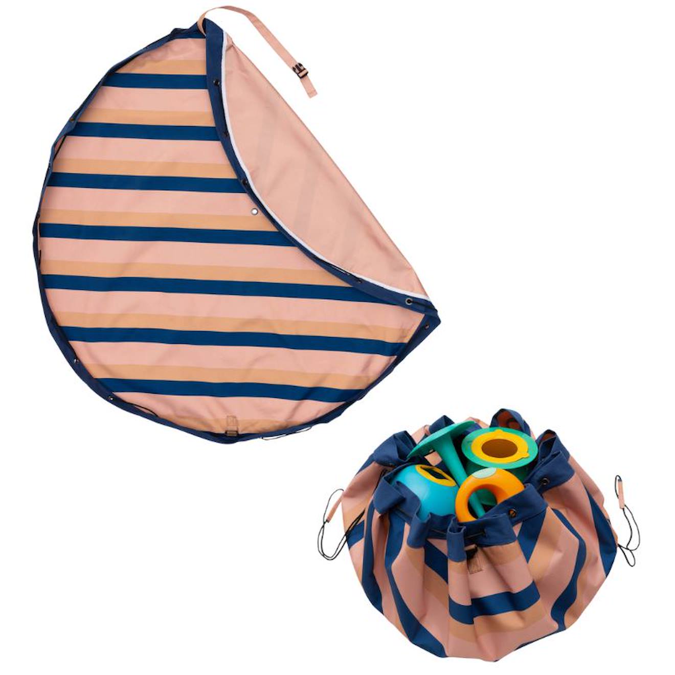 Tapis de jeu & sac à jouets- outdoor - mokka stripes mokka et bleu