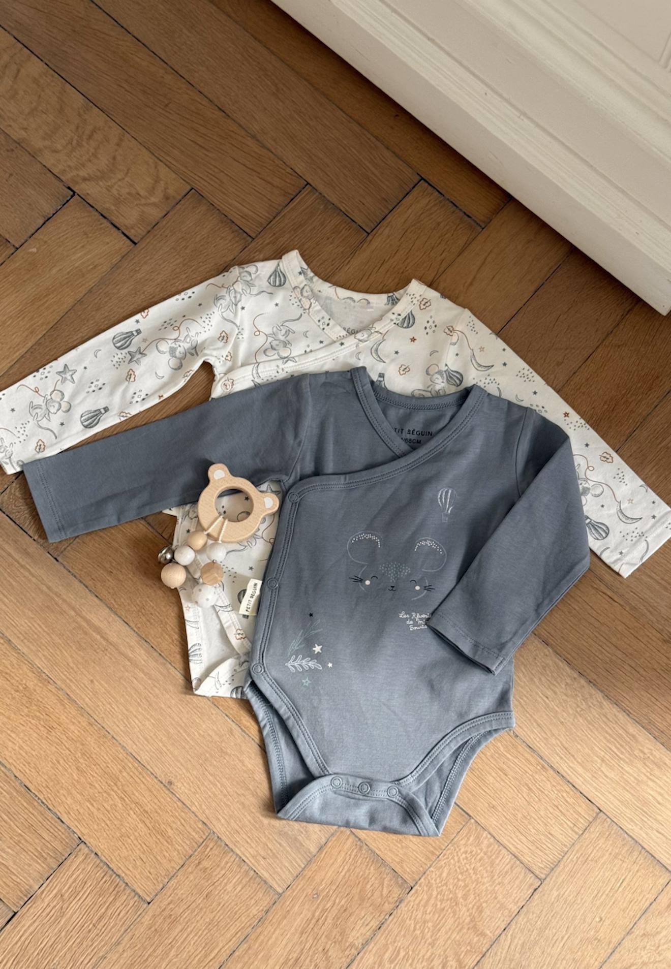 Lot De 2 Bodies Bébé Manches Longues Ouverture Croisée Rêverie Bleu